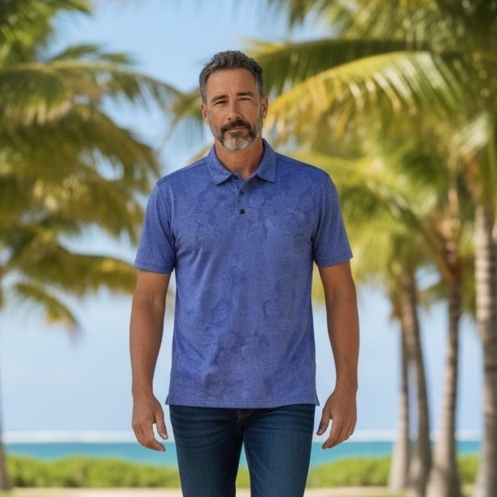 Tommy Bahama IslandZone Mens XXXL Blue Tropical Monstera Jacquard Polo ST227272